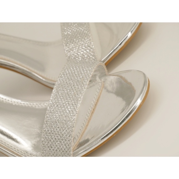 Herstyle Rosemmina Silver Shimmer Ankle Strap Open Toe Chunky High Heel Size 6.5 - Picture 8 of 10